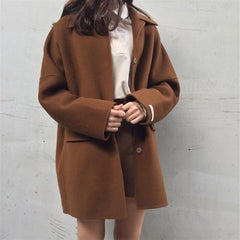 Women's Autumn Jacket Mid-length Loose Turndown Collar Korean Fashion Ladies Coat Casual College Minimalist Style Female Outwear