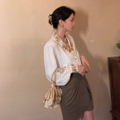 Lizakosht Elegant Blouse Women Autumn Floral Long sleeve Top Female Office Lady Casual Designer French Korean Women Blouses Fashion