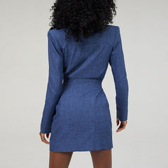 Lizakosht  HIGH QUALITY Newest Blue Dress Blazer Slim Fashion Party Sexy Hollow Waist Mini Long Sleeve Dress Suit 2022 Autumn