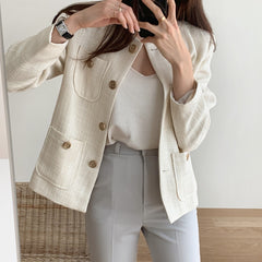 Autumn Winter Female Tweed Coat Fashion Women Long Sleeve Jacket Vintage Cardigan Woolen Coat