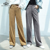 Lizakosht autumn women solid wide leg pants ladies casual corduroy elegant pants female high waist loose leggings