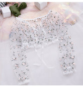 Women's Pajamas for Women Sexy White Lace Perspective Floral Embroidery Chiffon Tie Short Top Pajamas Sleepwear Pajama