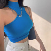 Blue Tank Tops Women Summer Hollow Out Off Shoulder Sexy Black Sleeveless Tops White Backless Short Workout Y2k Crop Top