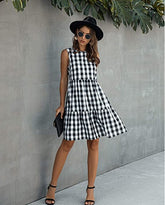 Dresses For Women Summer Casual Loose Plaid Print Ruffled Midi Dress Sleeveless Vintage Ladies Dress Vacation Sundress