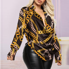 Lizakosht Woman Blouse Shirt Sexy Deep V Neck Chain Printing Long Sleeve Ladies Tops 2022 Spring Summer Office Elegant Shirt Blusa Mujer