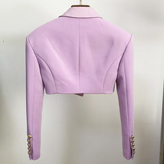 New Lavender Violet Short Blazer Women Autumn One-button Satin Collar Long Sleeve Short Suit Women's Blazers Jackets Top Quality