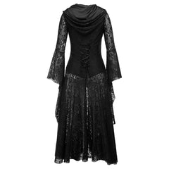 Gothic Hooded Black Halloween Punk Dress Cosplay Women Sexy Lace Goth Long Dress 2021 Victorian Medieval Vintage Steampunk Dress