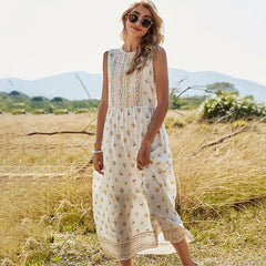 Lizakosht Sleeveless Summer Women Dress Floral Print O-Neck Boho Long Dresses Hippie Chic Casual Beach Maxi Dress Vestidos
