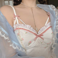 White Backless Sexy Beach Sweet Cute Camis Women 2021 Summer Floral Kawaii Halter Tops Lace Print Party Korean Fashion Clothing