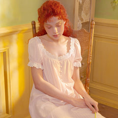 Summer Women‘s Cotton Pink Princess Sleepshirts Vintage Ladies Girls Lace Nightgowns Nightdress Cute Home Lounge Sleepwear