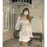 Christmas Party Women'S Dress Square Neck Long-Sleeved Plus Velvet Mini Dresses Elegant Dress For New Year 2022 Evening