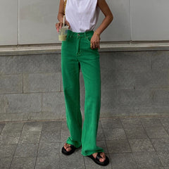 Candy Color High Waist Straight Wide Legs Pants Thin Jeans Women's Green Pants Denim Trousers Fashion Korean Women M8A