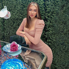 Pleated Dress For Women 2021 Spring New Sexy Long Sleeve Temperament Dress High Waist Spring Ladies Skinny Pink Casual Skirt