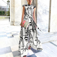 Printed Chiffon Bohemia Rompers Women's Jumpsuit Sleeveless Lace Up High Waist Jumpsuits Female 2021 Summer Lady Party Rompers