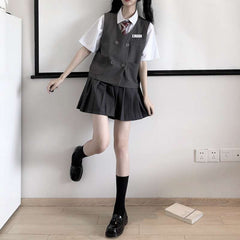 Lizakosht Summer Suit Kawaii Women Student Japanese College Style White Shirt + Vest Vest + Pleated Skirt Three-Piece Trend Free Tie