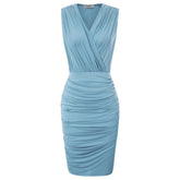 Kate Kasin Sexy Women Casual Sleeveless Ruched Sheath Dress Bodycon Short Mini Pencil Dress V-neck Club Party Dresses Summer