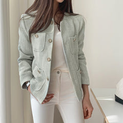 Autumn Winter Female Tweed Coat Fashion Women Long Sleeve Jacket Vintage Cardigan Woolen Coat