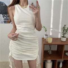 Lizakosht Brand New Women Sexy Short Dress Drawstring Draped Skinny Bodycon Dress Party Night Club Dress Summer Dress Vestidos