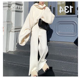 Casual Warm Loose Floor-length Sweater Pants for Women Autumn Winter High Waist Wide Leg Knitted Trousers Femme 2022
