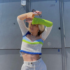 New Women Sweater Pullover Sexy Hollow Out Casual Solid Color Classic Square Neck Tops Loose Autumn Spring Knitting Clothes