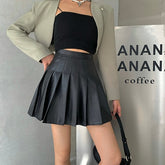 Y2KPleated Faux Leather Women's Mini Skirt High Waist Sexy Black Female Short Skirt New Autumn Fashion Ladies Bottoms