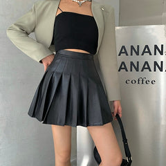 Y2KPleated Faux Leather Women's Mini Skirt High Waist Sexy Black Female Short Skirt New Autumn Fashion Ladies Bottoms