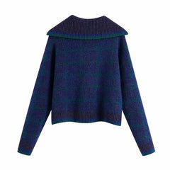 Ardm Fashion Sweater Women V Neck With Ribbed Trim Cropped Knitted Jumper Vintage Long Sleeve Winter Female Pullovers Chic Tops