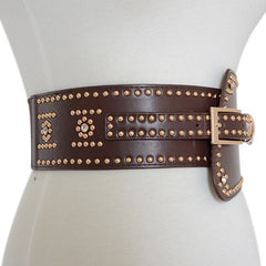 Pu Leather Black Rivet Asymmetrical Elastic Wide Belt Personality Women New Fashion All-match Autumn Winter