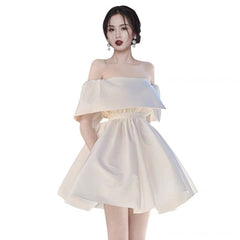 Lizakosht Slash Neck Summer Party Dress Women High Waist Mini Dress Plus Size White Elegant Luxury Evening Zipper A-Line Office C864