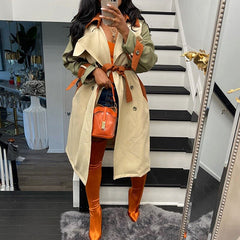 Fashion Lapel Women Long Trench Coats New Elegant Double-Breasted Belt Lady Cloak Windbreaker Casual Loose Sleeve Long Outerwear
