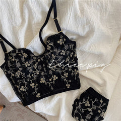 Palace style chain link flower gold silk embroidery bra lace soft bone shaping thin underwear light luxury girl lingerie
