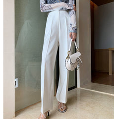 Lizakosht New Arrival Spring Summer High Waist Wide Leg White Pants Women Temperament Long Trouser Casual Street Office Lady Bottoms