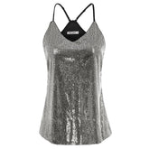 Grace Karin Women\\\'s Sequin Sexy V-Neck Top Spaghetti Strap Summer Cocktail Party Sequined Camisole Tank