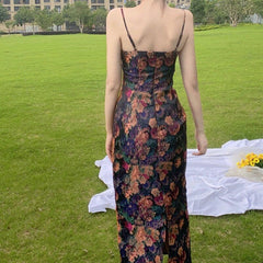 Bella Philosophy 2022 Summer Floral Print Strap Dress French Vintage Designer Chic Slim Dress Sexy Party Night Club Lady Dress