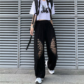 Lizakosht Black Butterfly Pants Fashion Girl Harajuku Japan Pants Cute Casual Funny Straight Summer Kawaii Thin Black High Street Pants