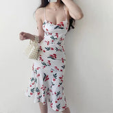 Summer Floral Dress 2022 Sexy Cutout Cut Out White Flounced Edge Off The Shoulder Backless Dress Prom Midi Strap Ladies Dresses