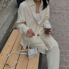 Autumn New Pant Suits Women Long Sleeve Solid Shirt Elastic Waist Wide Leg Pants Set Mujer 2 Piece Set Casual Outfit