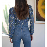 Lizakosht Tops Women Fashion Women Clothing Elegant Vintage Floral Print Chiffon Blouse Shirt Front Buttoned V Neck Long Sleeve Top