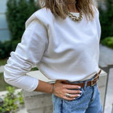 Spring autumn women's pullover long-sleeved shoulder pad plus fleece top fashion casual solid sweatshirt T-shirts for women