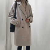 Lizakosht Fall New Korean Version Slim Women's Woolen Coat Mid Length Double Breasted Coat Female Casual Wild Commuter Woolen Coat