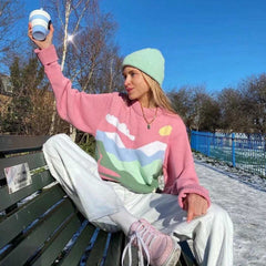 Warm Y2K fall/winter pullover sweater new pink cute loose wild pullover round neck pink sweater