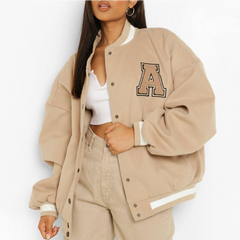 European and American English alphabet high quality towel embroidered jackets coats women's street retro baseball uniform jacket