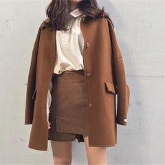 Women's Autumn Jacket Mid-length Loose Turndown Collar Korean Fashion Ladies Coat Casual College Minimalist Style Female Outwear