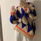 Autumn And Winter Women's Korean Loose Diamond Round Neck Knitted Sweater