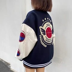 American retro letter embroidery flocking Y2K street hip-hop baseball uniform jacket female new college style couple outfit
