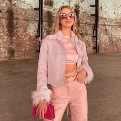 Winter Jacket Women 2021 Causal Jacket Warm Jacket Pink Wool Woolen Oversize Ladies Outerwear