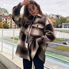 Lizakosht plaid jacket women colorblock streewear women jacket long sleeve shirt style thin jacket coat winter clothes women
