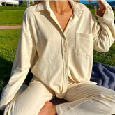 Autumn New Pant Suits Women Long Sleeve Solid Shirt Elastic Waist Wide Leg Pants Set Mujer 2 Piece Set Casual Outfit