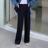 Casual Single Button Women Straight Pants Autumn Winter Pantalon High Waist Female Suit Pants
