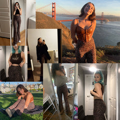 Y2K Pants E Girl Trousers Women Animal Leopard Flare Skinny Pant Two-layers Mesh Aesthetic Female Sweatpants Spring Lady Bottoms